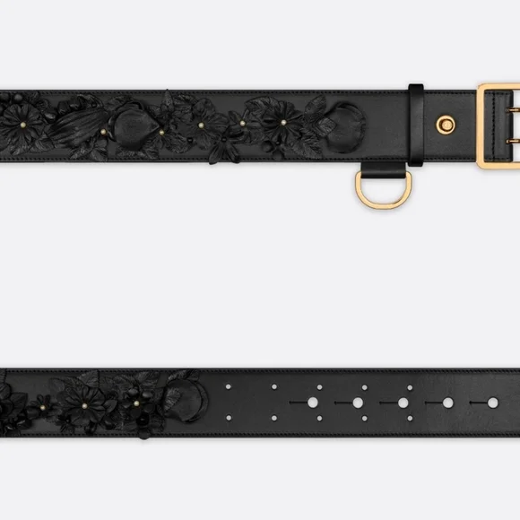 DIOR PUNK BELT Black Matte Calfskin | Three-Dimensional Flowers & Resin Pearls - Picture 4 of 16